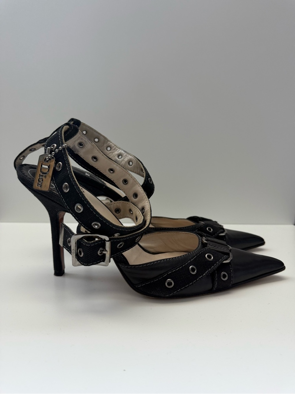 Dior Black Grommet Strap High Heel Sandals